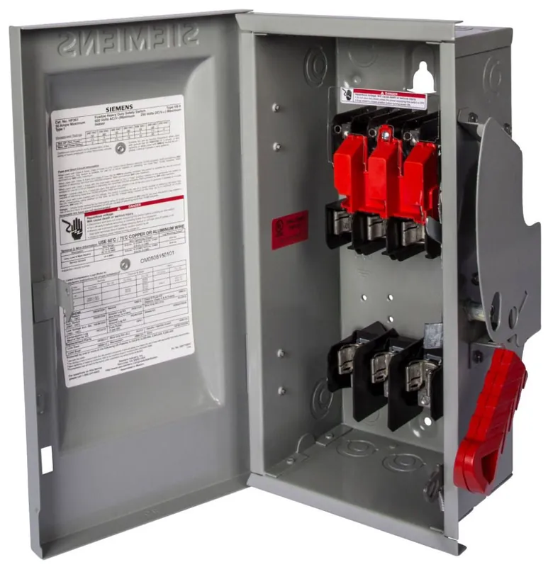Siemens HF364R Type VBII Enclosed Fusible Heavy Duty Low Voltage Single Throw Safety Switch 600 VAC 200 A 50 hp 60 hp TPST Contact