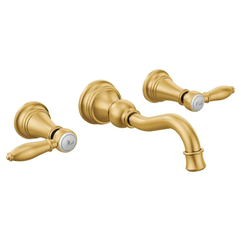 SK0465302-US20260702-105043-0 Moen TS42112BG Weymouth Two Handle Wall Mount Bathroom Sink Faucet in Brushed Gold - Image 1