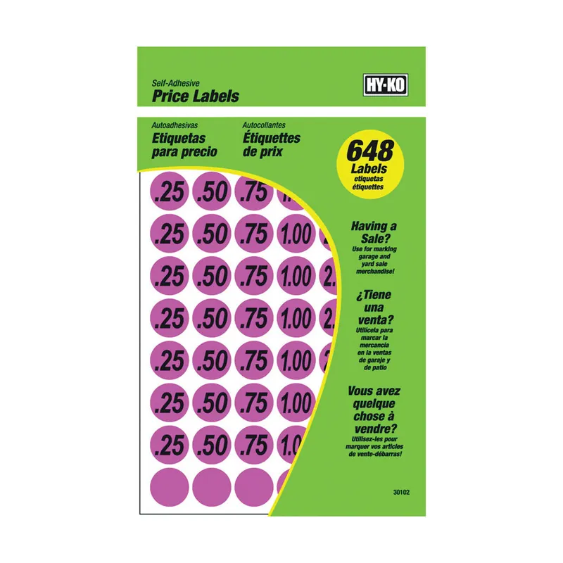 TRUE VALUE 30102 Hy-Ko Garage Sale Price Stickers, Pink, .75-In., 648-Pc.