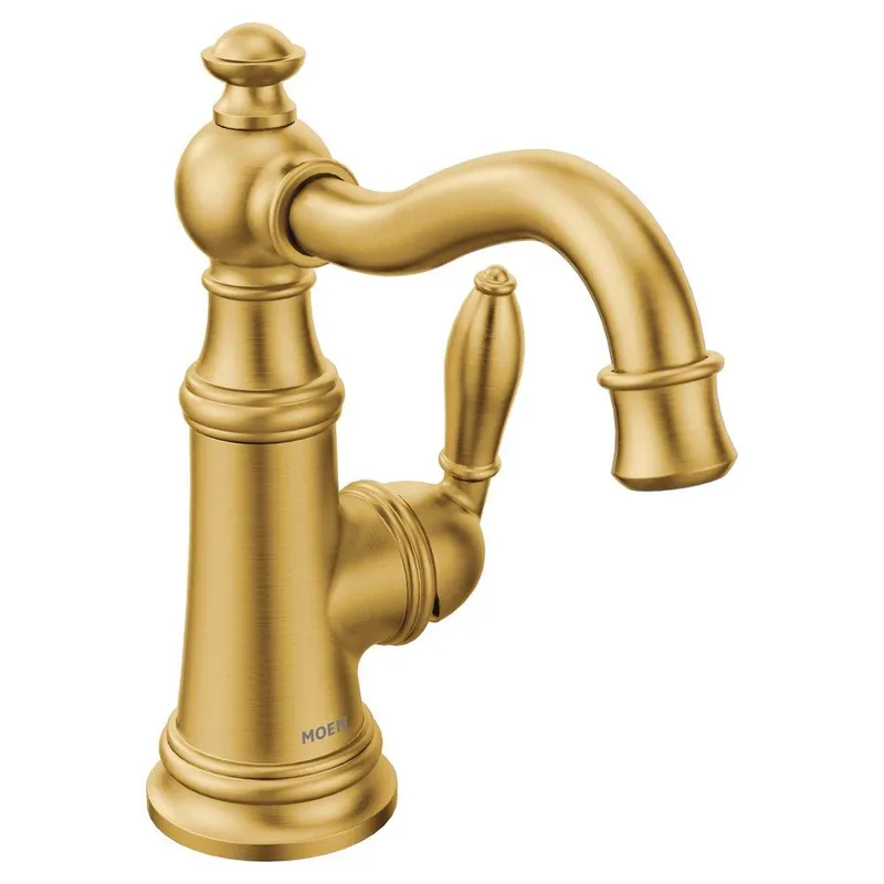 SK0471590-US20260702-105043-0 Moen S42107BG Weymouth Single Handle Monoblock Bathroom Sink Faucet in Brushed Gold - Image 1