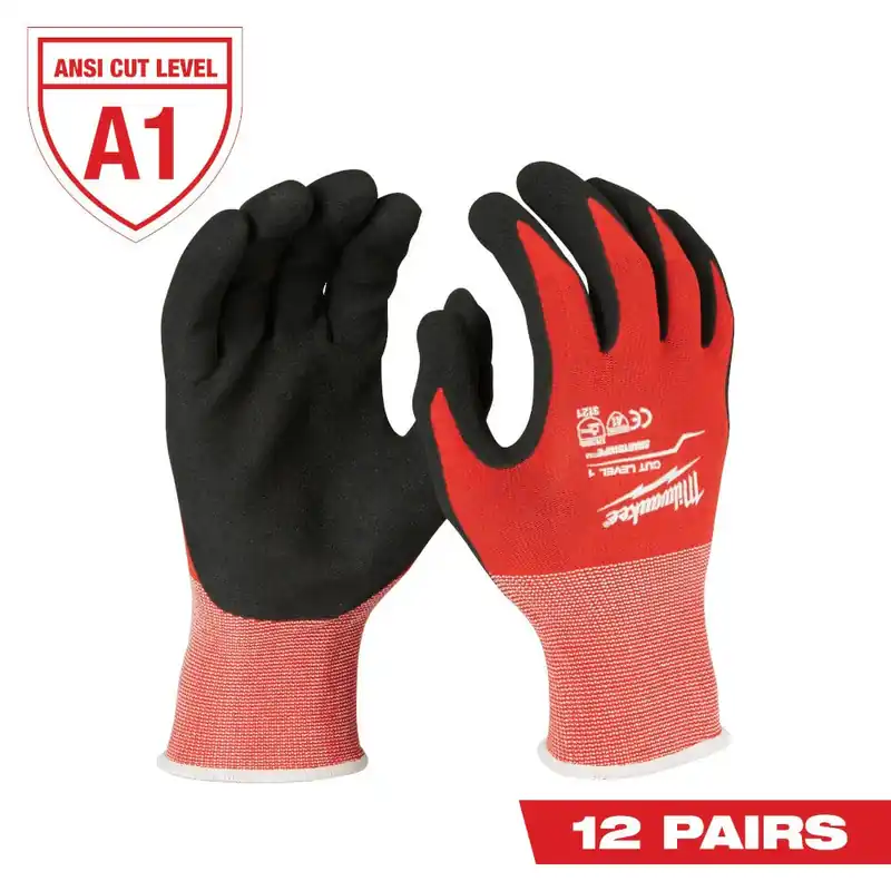 Milwaukee 48-22-8900B Cut Level 1 Dipped Gloves - Small 12-Pairs