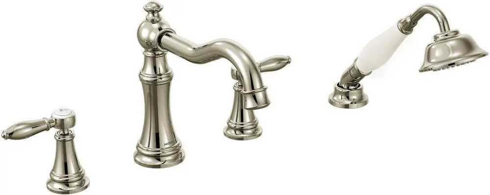 SK0474317-US20260702-105043-0 Moen TS21104NL Weymouth Two Handle Roman Tub Faucet with Handshower in Polished Nickel - Image 1
