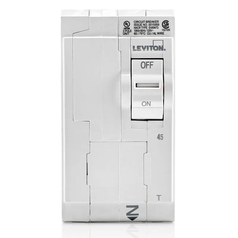Leviton LB245-T Standard Thermal Magnetic Branch Circuit Breaker 120/240 VAC 45 Amp 10 kA Interrupt 2 Pole