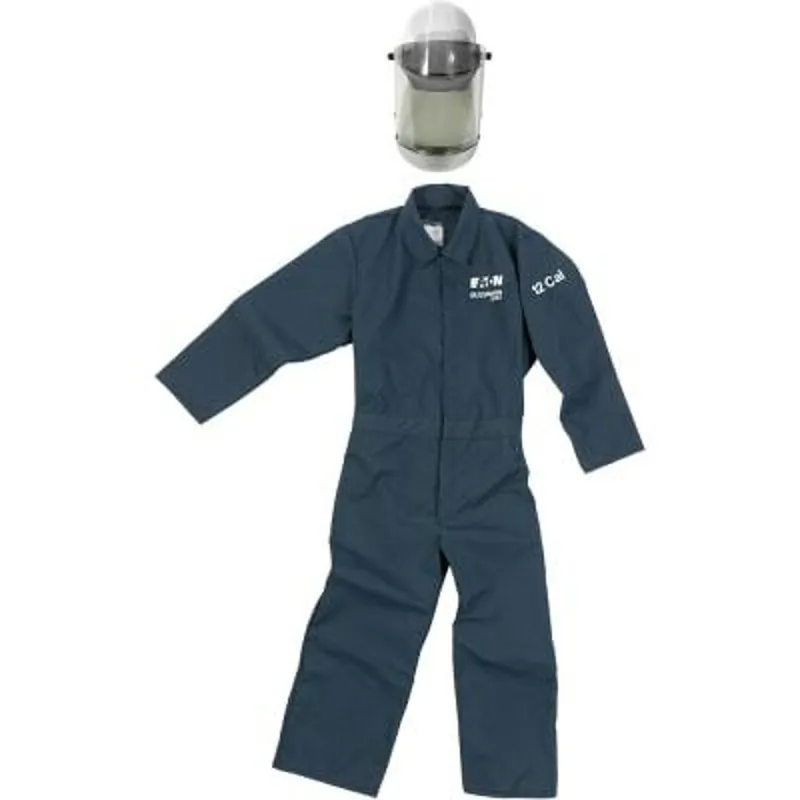 SK0479631-US20260702-105043-0 Eaton MARK12-L Eaton Bussmann series PPE 12 cal set Navy Large PPE 70E inherently flame resistant fabric kit including hard cap shield balaclava coveralls and storage bag - Image 1