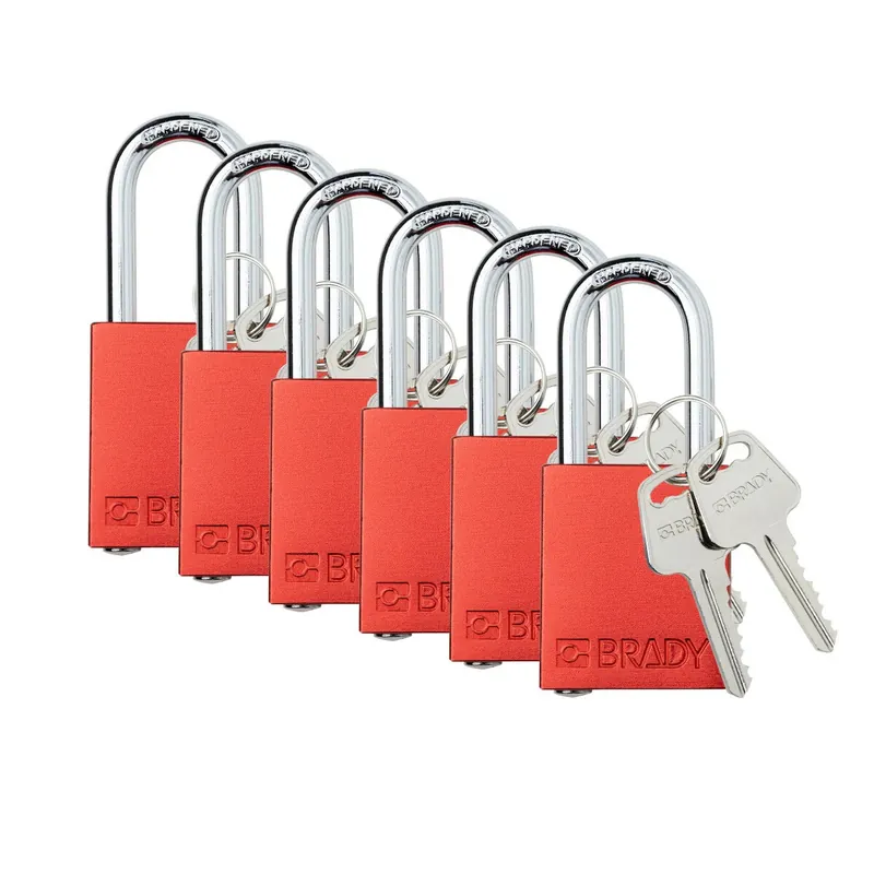 Brady SDAL-RED-38ST-KA6 Alum Padlock 1.5 Steel Shkl KA RD 6PK