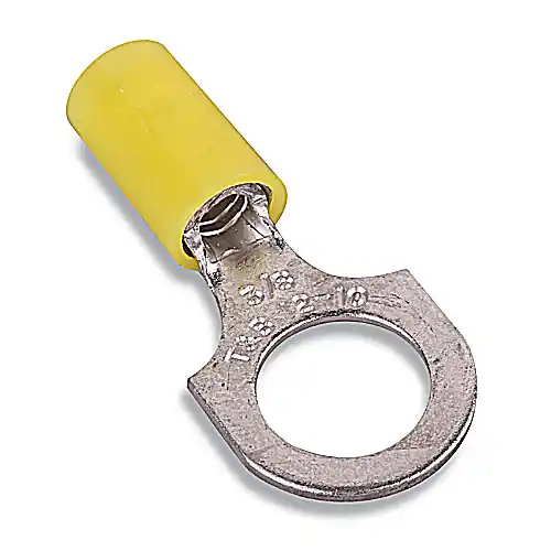 SK0480052-US20260702-105043-0 ABB RC10-38 Thomas & Betts RC10-38 12 to 10 AWG 3/8 Inch Stud Yellow Electrotinned Copper Nylon Insulated Ring Terminal - Image 1