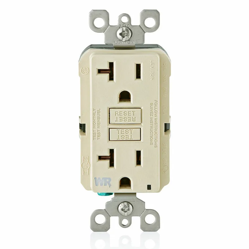 Leviton GFWR2-I 20 Amp 125 Volt Receptacle/Outlet 20 Amp Feed-Through Self-Test SmartlockPro Slim Weather-Resistant GFCI
