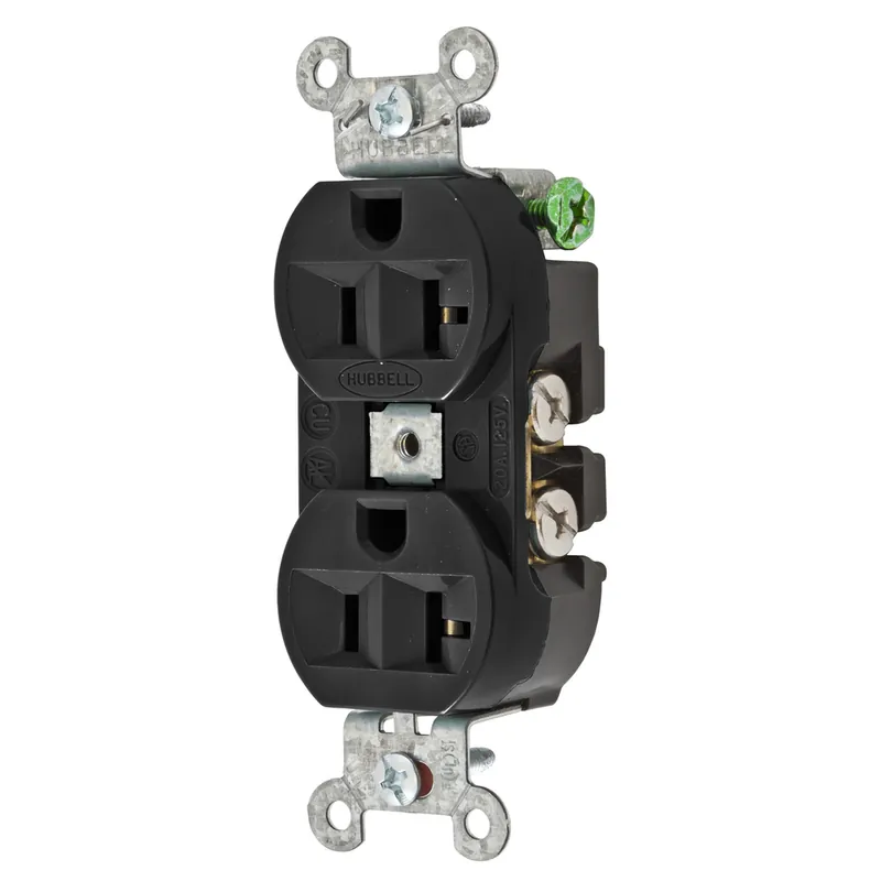 SK0481712-US20260702-105043-0 Hubbell 5362BLK 20 Amp 125 Volt 2-Pole 3-Wire NEMA 5-20R Black Straight Blade Duplex Receptacle - Image 1