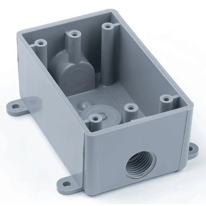 SK0481734-US20260702-105043-0 ABB E381D-CAR Weatherproof T-Box, PVC, 16.5 cu-in Capacity, 1 Gang, 3 Outlets - Image 1