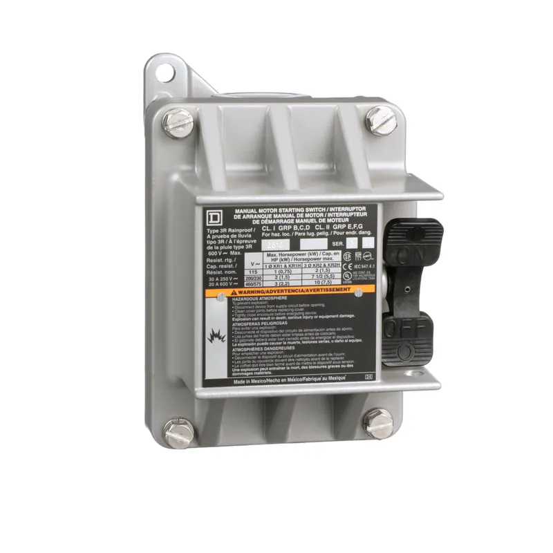 Square D 2510KR1 Manual Motor Switch 600 VAC 2 Pole NEMA 3R/7/9
