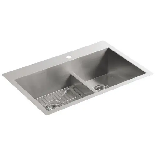 SK0483076-US20260702-105043-0 Kohler K-3839-1-NA Kohler Vault Smart Divide Medium Double-Bowl 18 Guage Stainless Steel Top Mount/Undermount Kitchen Sink, 33 inch x 22 inch - Image 1