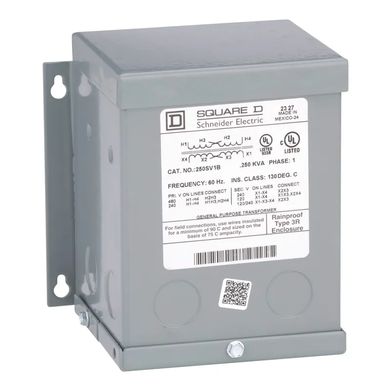 Square D 250SV1B 240 x 480 VAC Primary 120/240 VAC Secondary 0.25 kVa Dry Type General Purpose Transformer