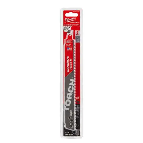 SK0483725-US20260702-105043-0 Milwaukee 48-00-5502 TORCH Carbide Teeth Metal Cutting SAWZALL 9 Inch 5 Pack - Image 1