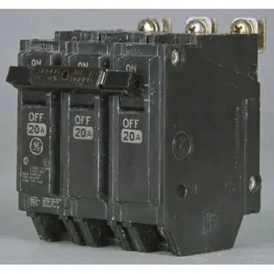 GE THQB32080 THQB Molded Case Miniature Supplementary Protector, 240 VAC, 80 A, 10 kA Interrupt, 3 Poles