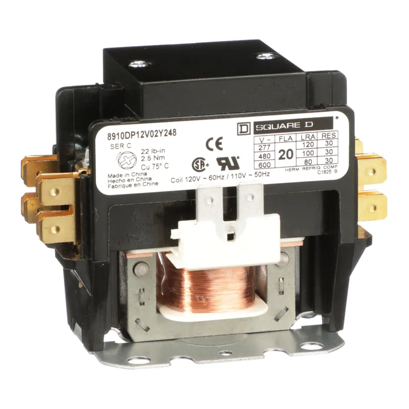 Square D 8910DP12V02Y248 110/120 VAC 20 Amp 2-Pole NEMA 1 Non-Reversing Definite Purpose Contactor