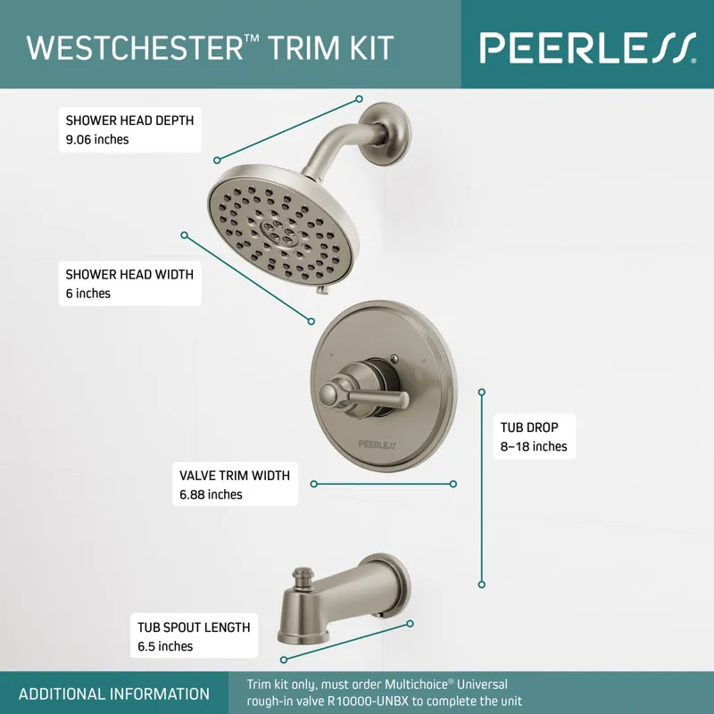 SK0484485-US20260702-105043-0 Peerless Faucet PTT14423-BN Westchester Tub/Shower Trim 1L 14S in Brushed Nickel - Image 1
