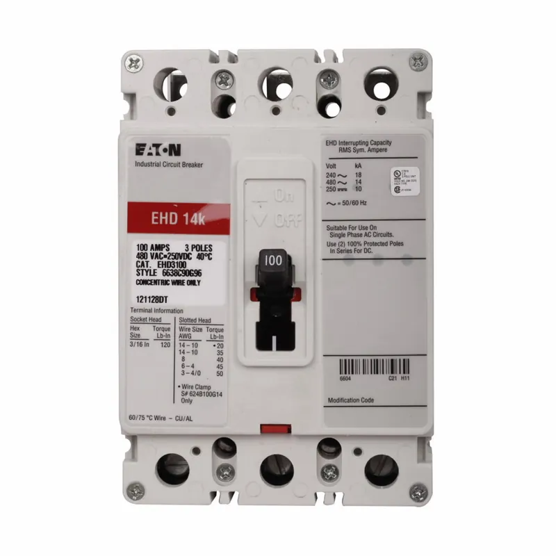 SK0484597-US20260702-105043-0 EATON EHD3060 Breaker Ckt Case Mld 480 VAC/250 VDC 60A - Image 1