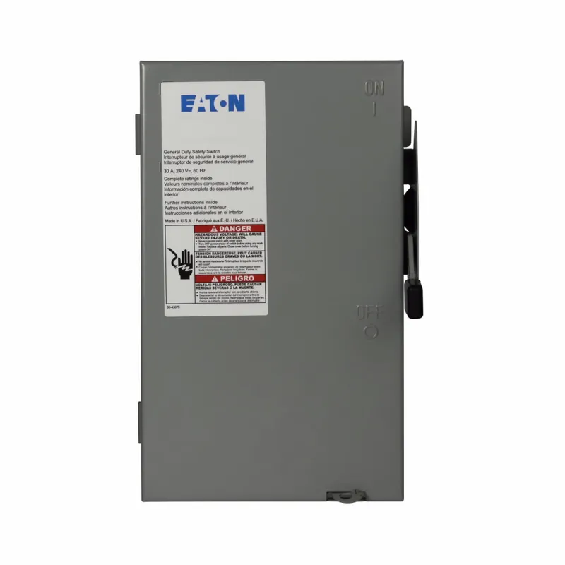 SK0485032-US20260702-105043-0 Eaton DG321UGB DG Series Non-Fusible General Duty Safety Switch, 240 VAC, 30 A, 3 hp, 7-1/2 hp, TPST Contact, 3 Poles - Image 1