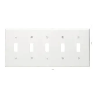 Leviton 80723-W 5-Gang Toggle Device Mount Switch Standard Size Thermoplastic Nylon White Wallplate