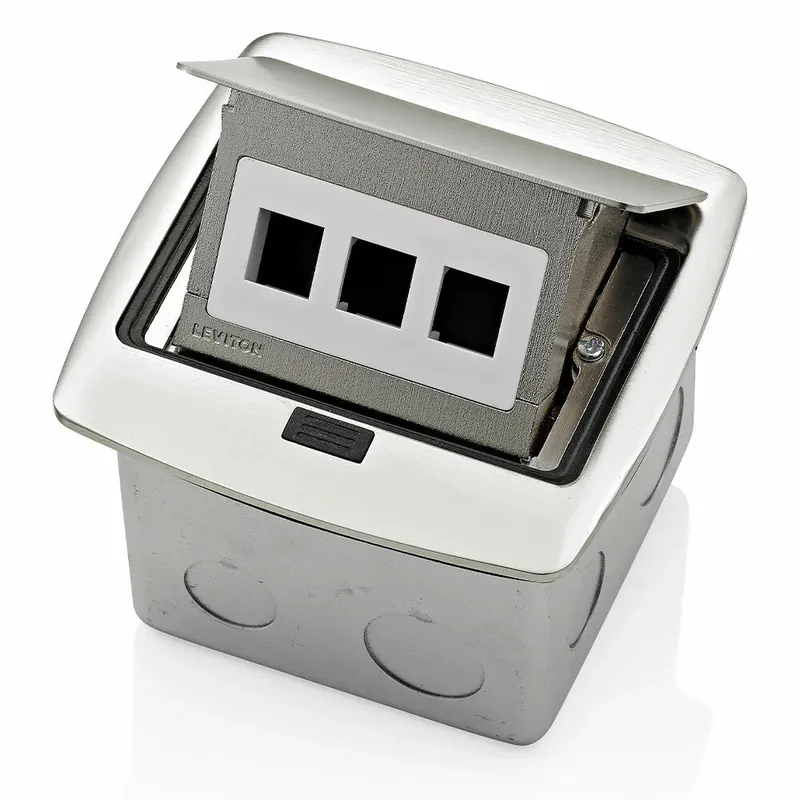 SK0486825-US20260702-105043-0 Leviton PFQP3-BN Pop-Up Floor Box with 3-Port QuickPort Insert - Image 1