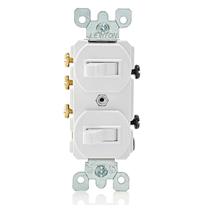 Leviton 5241-WS Traditional 3-Way Duplex Specification Grade Combination Switch, 15 A, 125 VAC, 1800 W