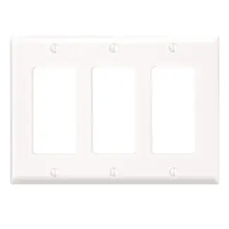 Leviton 80411-NW 3-Gang Smooth White Thermoplastic Nylon Device Mount Standard Receptacle Wallplate