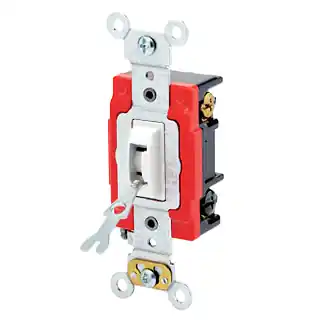 Leviton 1223-2WL 20 Amp 120/277 Volt Industrial Grade Self Grounding White Toggle Locking 3-Way AC Quiet Switch