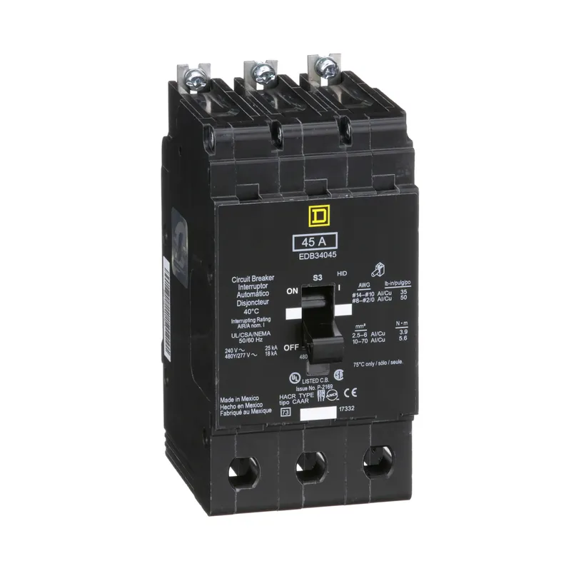 Square D EDB34045 Miniature Circuit Breaker 45 Amp 480Y/277 Volt