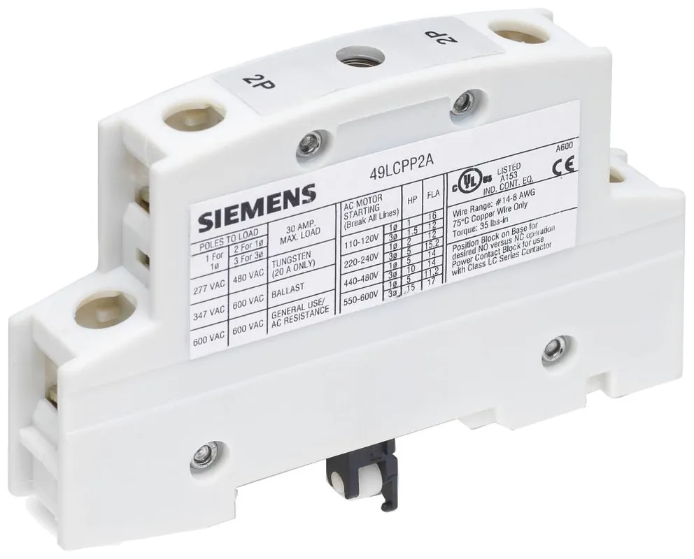 SK0492343-US20260702-105043-0 Siemens 49LCPP2A Power Pole 2 N.O. Kit Class LC Electrically Held Lighting Contactor H2 - Image 1