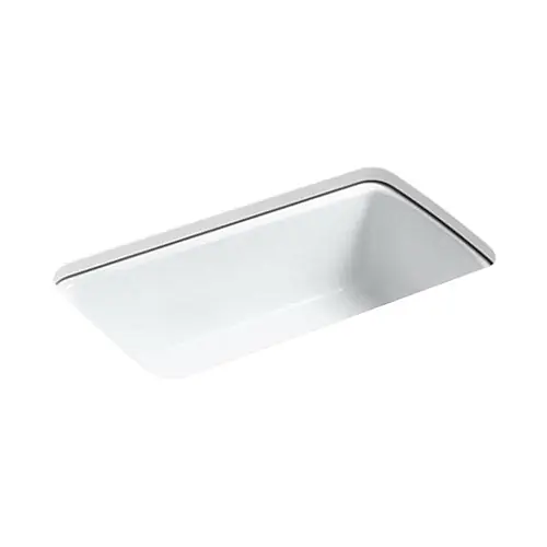 Kohler K-5864-5U-0 Cape Dory Enameled Cast Iron Undermount Kitchen Sink, 33 inch x 22 inch, White