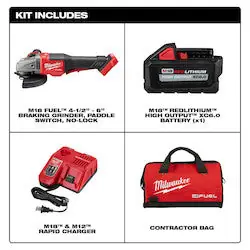 Milwaukee 2980-21 M18 FUEL 4-1/2 in.-6 in. No Lock Braking Grinder with Paddle Switch Kit
