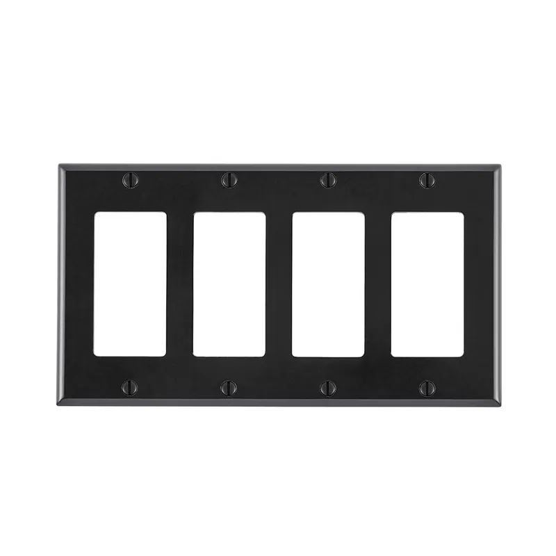 Leviton 80412-E 4-Gang Smooth Black Thermoset Device Mount Standard Wallplate