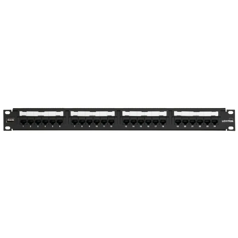 Leviton 69586-U24 CAT6 Universal Patch Panel, 24-Port, 1U RMS, with Cable Management Bar