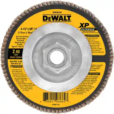 SK0493850-US20260702-105043-0 DeWalt DW8255 Extended Performance Flap Disc 4-1/2 in 60 Grit - Image 1