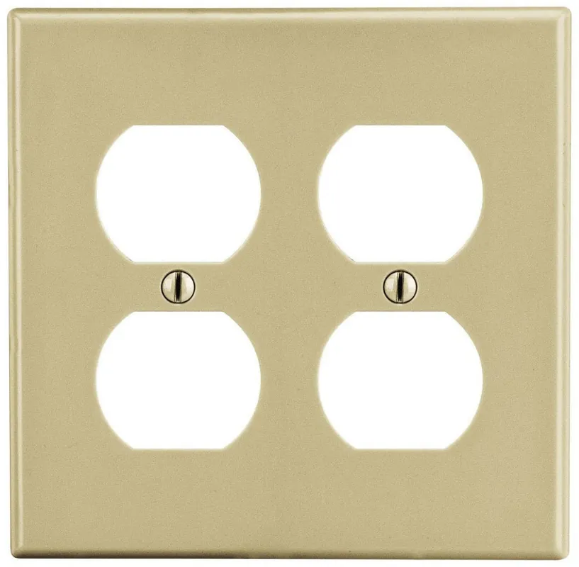 SK0494408-US20260702-105043-0 Hubbell PJ82I Wallplate, M-Size, 2-Gang, 2 Duplex, Ivory - Image 1