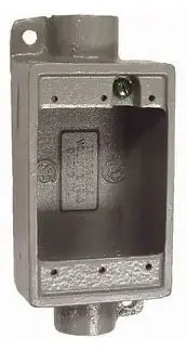 Hubbell FDC-2M FDC Feed-Through Cast Device Box, Iron, 28.5 cu-in Capacity, 1 Gang, 1 Outlet