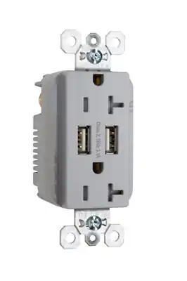 Pass & Seymour TR5362USBGRY Fed Spec Grade USB Charger with Tamper Resistant Gray 20 Amp Duplex Receptacles