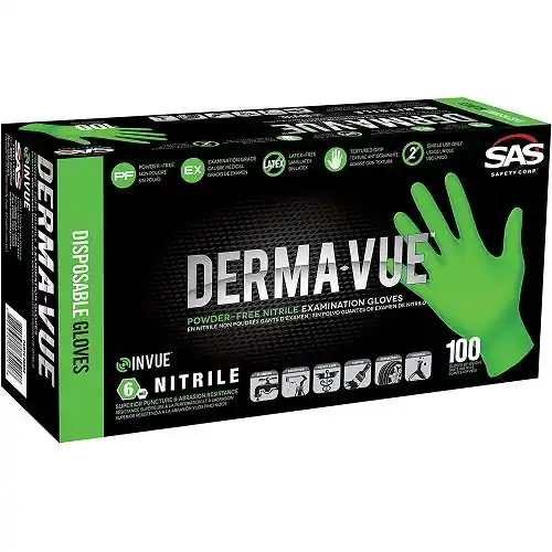 SK0495853-US20260702-105043-0 SAS Safety Corporation 66553 Derma-Vue Extra Strength Hi-Viz Disposable Gloves, X-Large, Green; 100/Box - Image 1