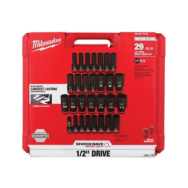Milwaukee 49-66-7016 29PC SHOCKWAVE Impact Duty 1/2 Drive SAE & Metric Deep 6 Point Socket Set