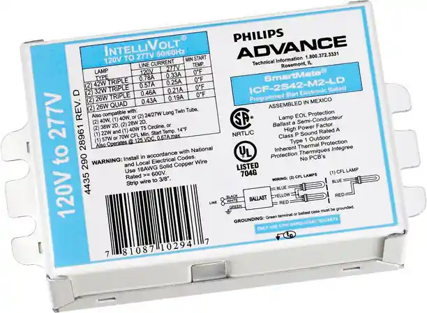 SK0496556-US20260702-105043-0 Philips ICF2S26H1LD35M 120 to 277 VAC 50/60 Hz 26 W 2-Lamp 4-Pin Compact Electronic Ballast - Image 1