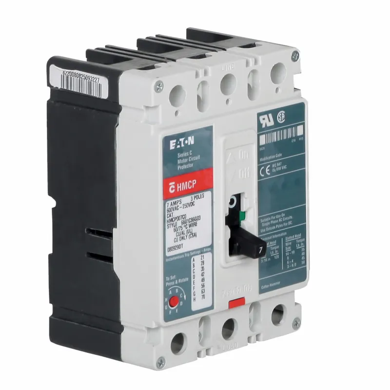 Eaton HMCP007C0C C Series Type HMCP Motor Circuit Protector 600 VAC 250 VDC 7 A 3 Poles Magnetic Trip