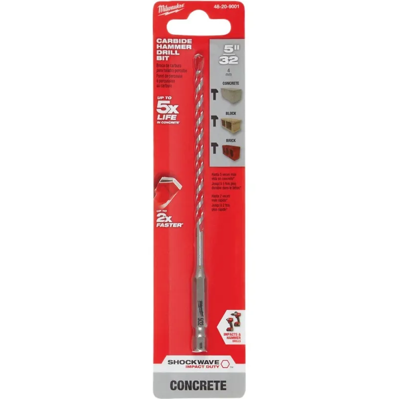 Milwaukee 48-20-9001 Shockwave 5/32 In. x 6 In. Carbide Masonry Drill Bit