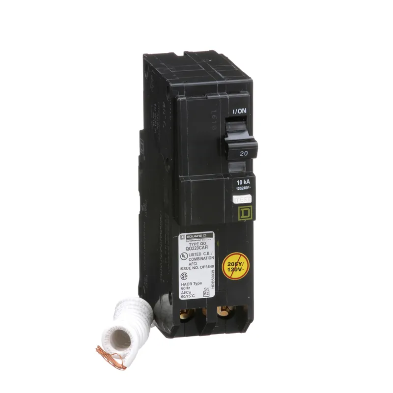 Square D QO220CAFI Arc-Fault Circuit Breaker 20A 120/240V 2P, Pigtail Neutral