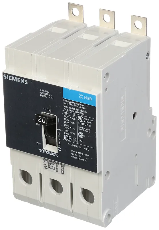 SK0498778-US20260702-105043-0 Siemens NGB3B020B 3-Pole 20 Amp 600 Volt 14 kA Molded Case Circuit Breaker - Image 1