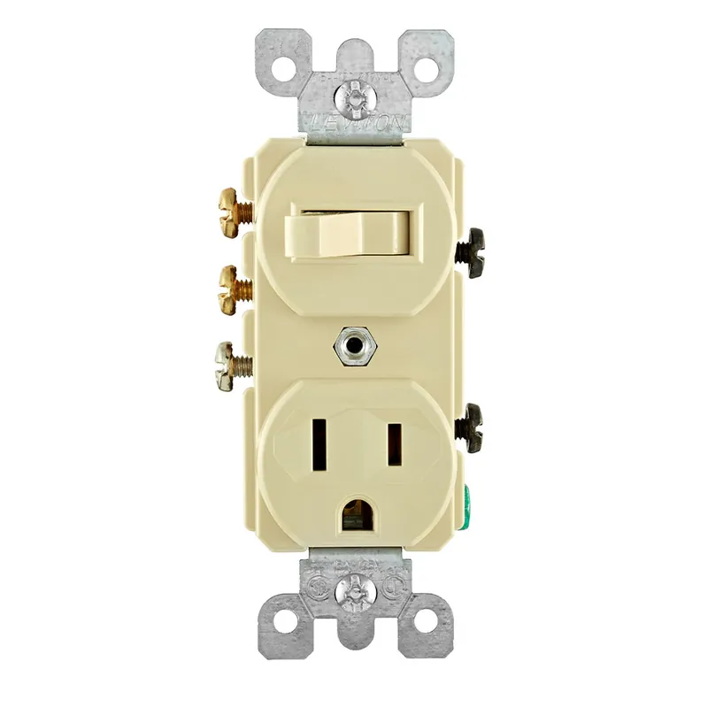 SK0499209-US20260702-105043-0 Leviton 5245-I 15 Amp 120 Volt Duplex Style 3-Way 5-15R Commercial Grade Side Wired Ivory AC Combination Switch - Image 1