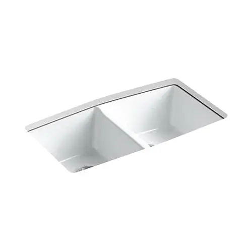 Kohler K-5846-5U-0 Brookfield Enameled Cast Iron 5-Hole Double-Bowl Rectangular Undermount Kitchen Sink