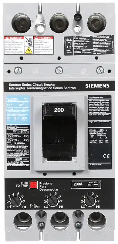 Siemens FXD63B200L 3-Pole 200 Amp 600 VAC 22 kA ETI Circuit Breaker
