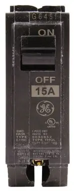 GE THQL1115 THQL Molded Case Circuit Breaker 120/240 VAC 15 Amp 10 kA Interrupt 1 Pole
