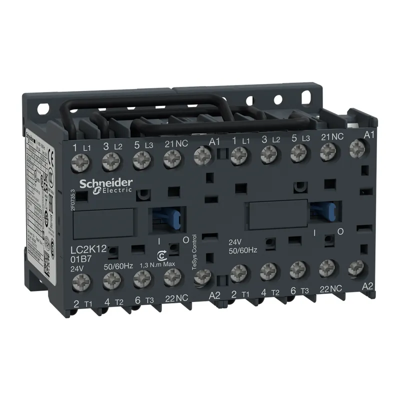SK0503721-US20260702-105043-0 Schneider Electric LC2K1201F7 Square D 575 VAC 12 Amp 3-Pole 1NC Fixed Terminal Full Voltage Reversing IEC Contactor - Image 1