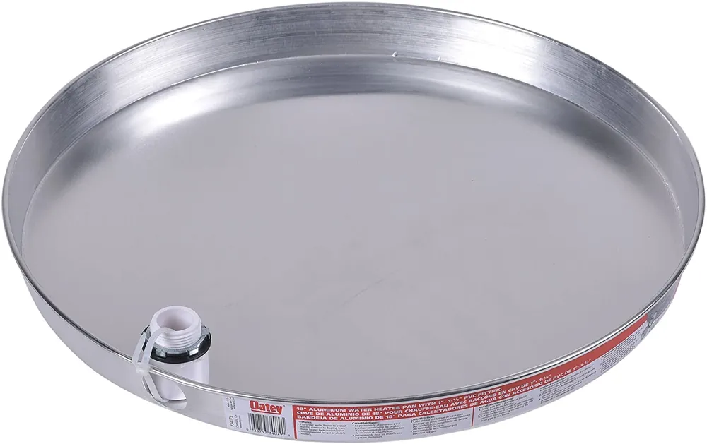 Oatey 34079 Water Heater Pan with 1 Inch PVC Fitting 18 Inch Aluminum